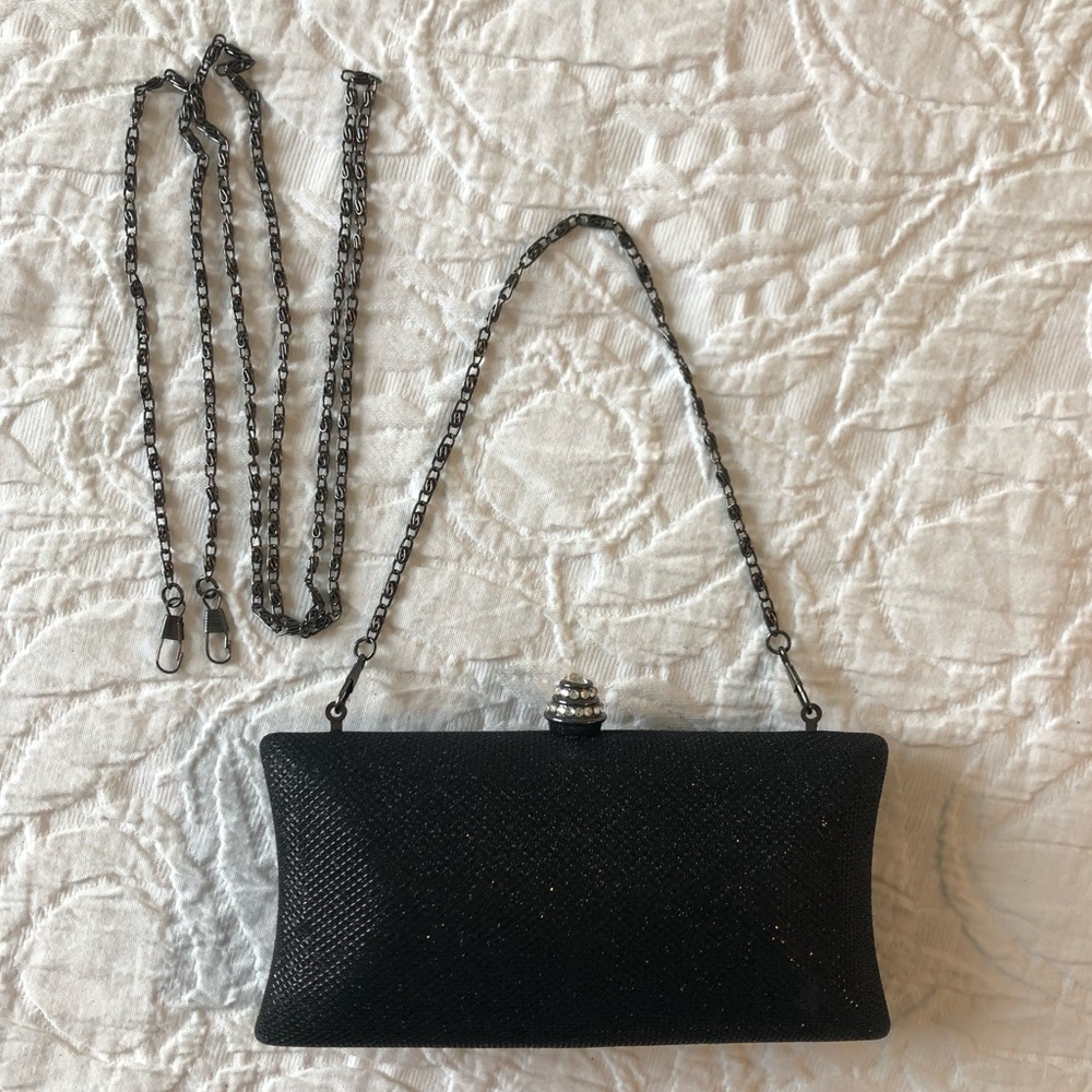 Black Sparkle Dress Clutch w Changeable Straps